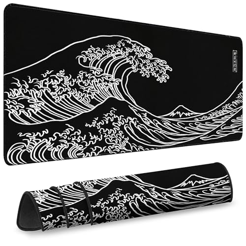 Gaming Desk Mat with Silky Smooth Surface & Exquisite Patterns,31.5x11.8 Inches Large-Sized Mouse Pad, Perfect for Extended Gaming,Work,and Home Office Decor (Kanagawa Waves 3) - color: Kanagawa Waves 3
