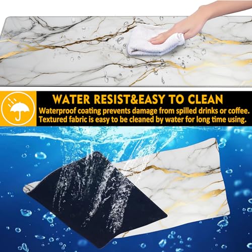 Desk Mat,Gold Line Marble Gaming Mouse Pad,31.5""X15.7"" Large Desk Pad with Stitched Edge Non-Slip Base Keyboard Big Mouse Pad for Office Home Work Gaming-White, WDQ-D02 - color: Marble Granite with Gold Texture