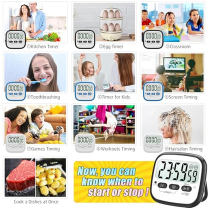 AyayaBoss 2-Pack Magnetic Kitchen Timers for Cooking, Digital Stop Watch Countdown Timer for Kids, Teachers, Classroom, Office, Exercise - Battery Included - color: Digital Timer 2 Pack - Black
