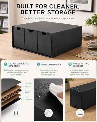 12 Drawer Trading Card Standard Storage Box with 50 Card Dividers (Black) | Cardboard Trading Card Organizer for Collectible Cards Games,Card Box Fits For TCG,MTG,TCG