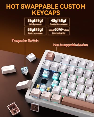 LEOBOG x AULA HI75C Pro PC Gaming Aluminum Alloy Keyboard,Bluetooth/USB-C/Wireless Tri-Modes Mechanical Keyboards,Hot Swappable Brown Creamy Keyboard with Turquoise Switch for Windows/Mac/Tablet Gamer | Tri-Modes Bluetooth/2.4GHz/Type-C,RGB Backlit,Progra