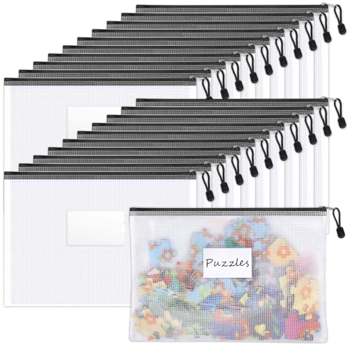 Sooez 20 Pack Mesh Zipper Pouch Bags, A4 Letter Size, Classroom Zipper Bags | Waterproof Bag Organizer with Label Pocket, School Office Teacher Supplies, Storage Pouches Board Game Toy Storage, Black - style: 20 Pack (All Black)