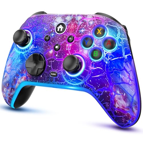Wireless Switch Pro Controller for Nintendo Switch/OLED/Lite/Switch 2, 1200mAh Rechargeable Switch Controllers with 10 Colors LED & Cool Galaxy Nebula Design, Wake Up, Turbo, Vibration, Motion Control - color: Starry Blue