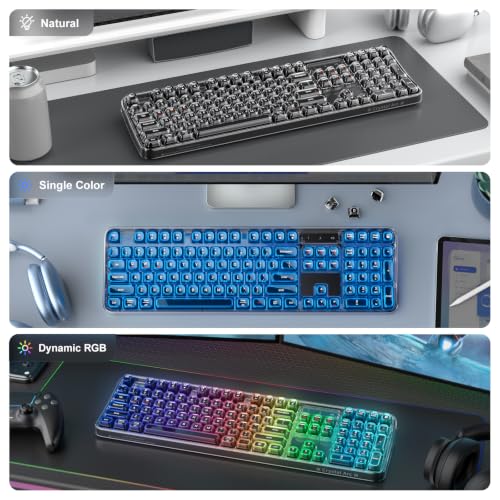 MOFII Clear Curved Ergonomic Wireless Keyboard, Tri-Mode BT5.0/2.4G/USB-C | RGB Backlit, Rechargeable, Full-Size Computer Keyboards for Laptop/PC/Desktop/iPad/Smartphone/Smart TV, Black - color: Black