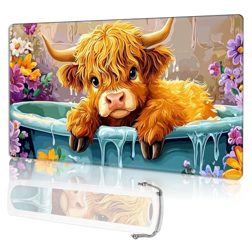 for MTG Playmat TCG Card Game Mat with Stitched Edges,Board Game Mats Non-Slip Waterproof Rubber Base 24 x 14 inch for CCG RPG DTCG Trading Card,Cute Cow Bathing - color: Cute Cow Bathing