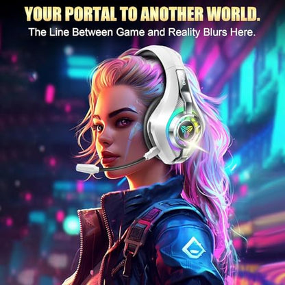 2.4GHz Wireless Gaming Headsets for PS5/PS4/Switch, New RGB Bluetooth 5.4 Noise Cancelling Gaming Headphones with 7.1 Surround Sound, 40mm Drivers, 276g Ultraligero, Memory Foam, 40Hrs Audífonos Gamer - color: White