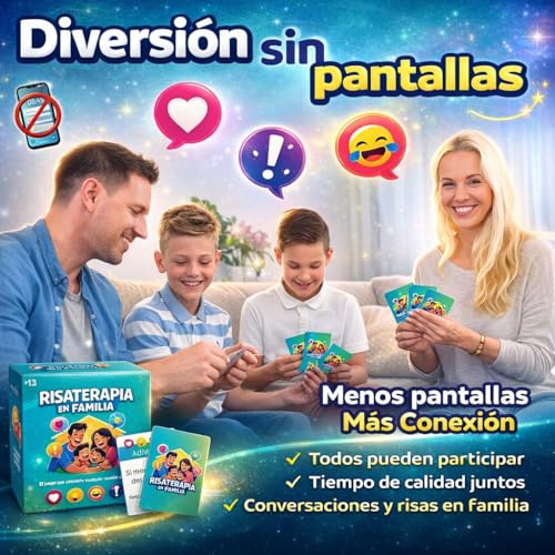 Risaterapia en Familia - Juego de Mesa Familiar en Español, 200 Cartas, 5 Categorías para Reír y Conectar. Spanish Games for Family 13+. Perfecto Como juegos familiares Divertidos.