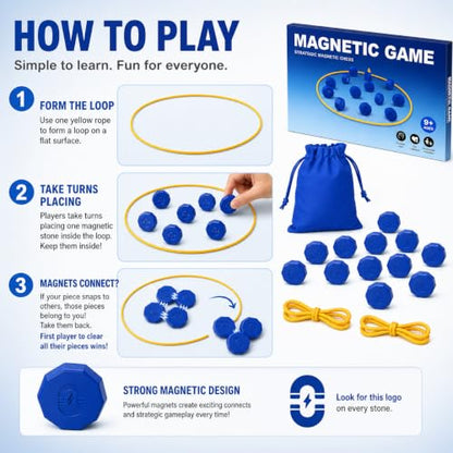 Magnetic Chess Game with 24 Full-Size Stones, Magnet Game with 3 String & Portable Storage Bag, Strategy Board Game for Family Game Night, Indoor Outdoor Use for Kids Adults