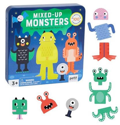 Petit Collage Magnetic Play Set, Monsters – Mix & Match Magnetic Game Board, Ideal for Ages 3+ – Includes 2 Magnetic Scenes and Over 25 Magnet Pieces, Ideal Travel Activity for Kids - color: Mix + Match Monsters Magnetic Play Set