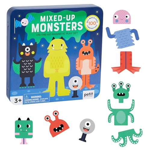 Petit Collage Magnetic Play Set, Monsters – Mix & Match Magnetic Game Board, Ideal for Ages 3+ – Includes 2 Magnetic Scenes and Over 25 Magnet Pieces, Ideal Travel Activity for Kids - color: Mix + Match Monsters Magnetic Play Set