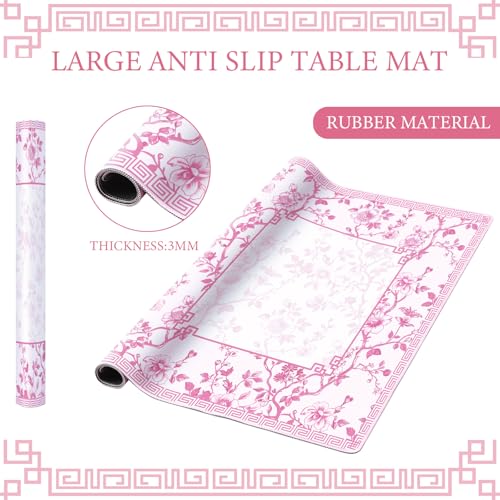 Chinoiserie Mahjong Mat with 1 Carrying Bag 31.5" x 31.5" Pink and White Rubber Anti Slip and Noise Reduction Multi Purpose Game Table Cover for Card, Board Tile Games - color: Pink