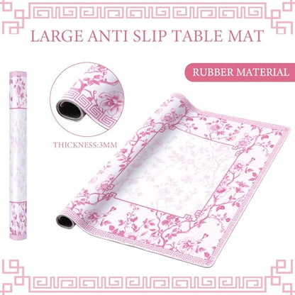 Chinoiserie Mahjong Mat with 1 Carrying Bag 31.5" x 31.5" Pink and White Rubber Anti Slip and Noise Reduction Multi Purpose Game Table Cover for Card, Board Tile Games - color: Pink