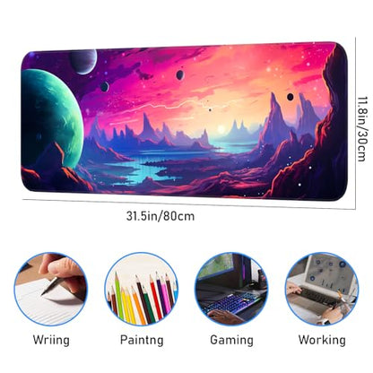 Gaming Mouse Pad, Non-Slip Rubber Base, Stitched Edges, 31.5x11.8 Inch Large Mouse Pad for Desk, Computer, Laptop, Office, (Planet Universe) - color: Cosmic Color