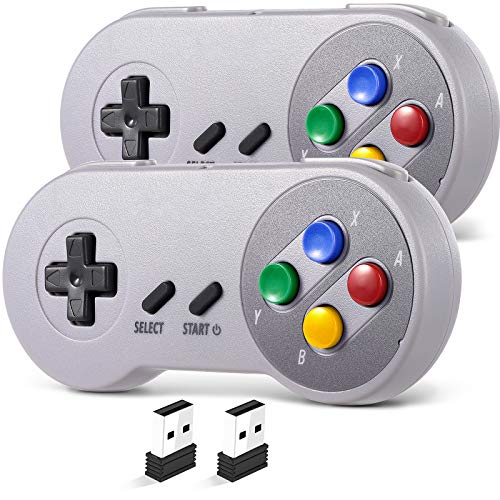SAFFUN 2 Pack 2.4 GHz Wireless USB Controller Compatible with SNES Games, SNES Retro USB PC Super Classic Controller for Windows PC MAC Linux Genesis Raspberry Pi Retropie (Multicolored Keys) - color: Multicolored Keys