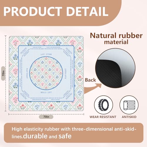 Blue and Pink Floral Mahjong Mat 31.5"x31.5", Grandmillennial Flower Non-Slip Noise Reduction Gaming Mat for American Mahjong Poker Card Board Games Dominoes - color: Blue and Pink Floral