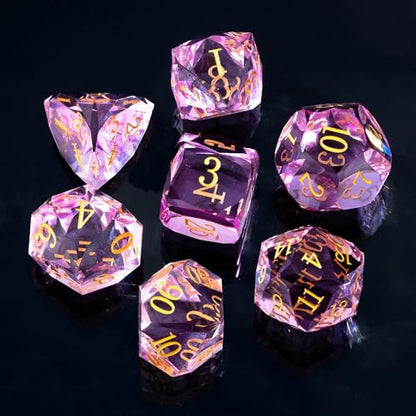 Resin DND Dice Set, 7 Pieces Handmade Sharp Edge Polyhedral Dice for Role Playing Game, Dice Accessory for D&D RPG Players and Starters d4 d6 d8 d10 d12 d20 with Gift Box (Purple) - color: Purple