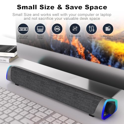 SOULION R30 Computer Speakers Wired 3.5mm Aux with Rotary Switch LED Light | USB Powered Aux Connected with Crystal Sound, Slanted Design PC Speaker for Desktop Laptop Monitor Office Work Music Gray - color: Gray, style: 3.5mm Aux