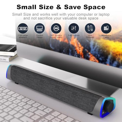 SOULION R30 Computer Speakers Wired 3.5mm Aux with Rotary Switch LED Light | USB Powered Aux Connected with Crystal Sound, Slanted Design PC Speaker for Desktop Laptop Monitor Office Work Music Gray - color: Gray, style: 3.5mm Aux