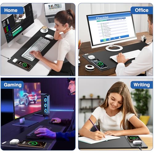 Magnetic Wireless Charging Mouse Pad, 27.5"x11.8" in, Black | Gaming Desk Mat with Superior Stitched Edges, Non-Slip Base, Waterproof Smooth Desk Writing Pad for Gamer, Office & Home - color: Black-27.5"x11.8"