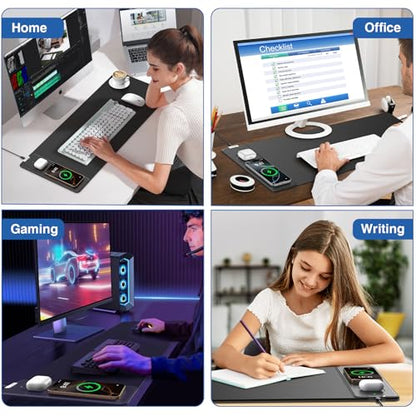 Magnetic Wireless Charging Mouse Pad, 27.5"x11.8", with 20W Adapter, Black | Gaming Desk Mat with Superior Stitched Edges, Non-Slip Base, Waterproof Smooth Desk Writing Pad for Gamer, Office & Home - color: Black-27.5"x11.8"(with Wall Charger)