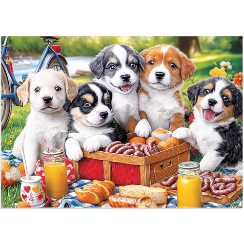 100 Piece Puzzles for Kids Ages 4-6 & 5-8, Puppies Picnic Jigsaw Puzzle for Kids Ages 8-10, Large Piece Puzzles for Adults & Seniors Educational Interactive Family Fun Puzzle for Boys Girls - style: Puppies Picnic
