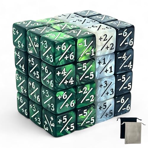 Luck Lab MTG Magic Life Counter Dice - 48 PCS Compatible w/Magic Card Game Accessories, CCG Creature Stats w/ 2 Dice Bags (Green Swirl, White Pearl, Black Pearl) - color: Green Swirl, Green Swirl, White Pearl, Black Pearl