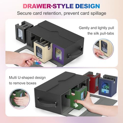 UAONO MTG Deck Box, 6-Deck Modular Commander Deck Box with Extra Dice Set | Hold 600+ Double-sleeved Cards, Modular Deck Box with 35PT Magnetic Card Holder for Magic the Gathering Multicolor Limited - color: Multicolour Limited with Dice Set
