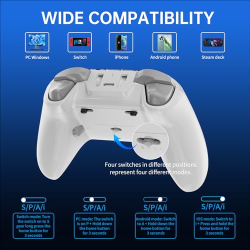 hosowe Wireless Mobile Gaming Controller Compatible for PC/Switch/Android/iOS, Interactive Screen PC Controller with Programmable, Hall Effect Joysticks&Triggers, Vibration, Motion Control (White) - color: White