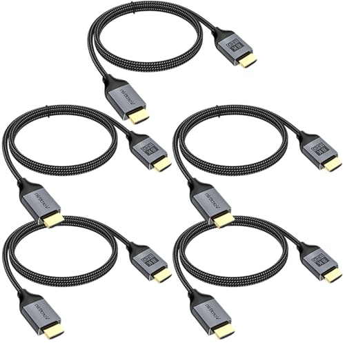 HDMI Cable 3.3 FT 5-Pack, High Speed 8K HDMI eARC / ARC CL3 Rated Cord 48Gbps with 8K@60Hz, 4K@144Hz/120Hz, HDR10+, HDCP 2.2/2.3 for Splitter, Soundbar, Roku, 8K/4K Monitor, OLED TV, Laptop,PS5/4 - size: 3FT