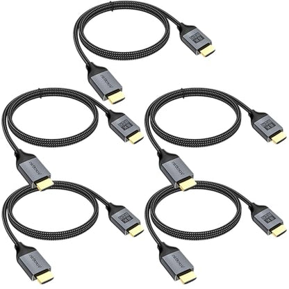 HDMI Cable 3.3 FT 5-Pack, High Speed 8K HDMI eARC / ARC CL3 Rated Cord 48Gbps with 8K@60Hz, 4K@144Hz/120Hz, HDR10+, HDCP 2.2/2.3 for Splitter, Soundbar, Roku, 8K/4K Monitor, OLED TV, Laptop,PS5/4 - size: 3FT