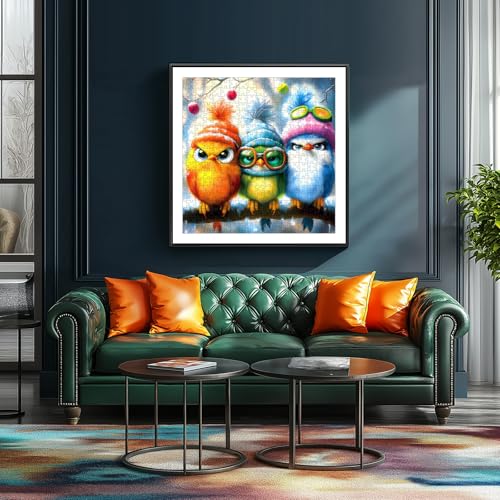 Whimsical Winter Birds 500 Piece Jigsaw Puzzle for Adults Cute Cartoon Colorful Owls in Hats Family Puzzles with Letters on Back Challenge Game Night Fun Gift (20"x20") - color: Whimsical Winter Birds