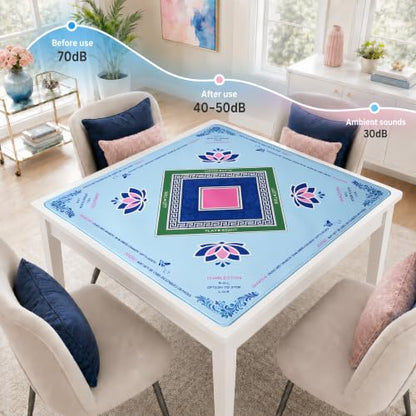 Mahjong Mat 31.5x31.5 Inch, Non-Slip Rubber American Mahjong 3mm Mat with Rules, Lotus Butterfly Hand-Painted Look Noise Reducing Game Neoprene Mat for Table (Lotus Classic) - color: Lotus Classic