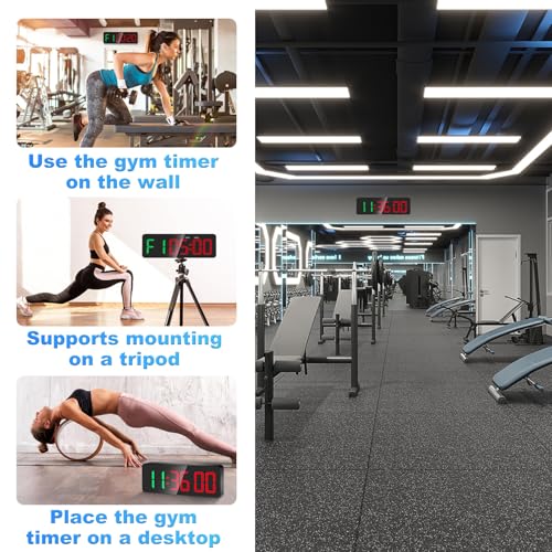 Gym Clock Timer for Tabata, FGB & EMOM, Large LED Workout Clock with Remote Control, 10 Custom Interval Modes, 120dB Buzzer, Fitness Digital Timer for Home Gym, HIIT, CrossFit, Boxing, Yoga, Garage | 12-inch LED display and bold oversized numbers