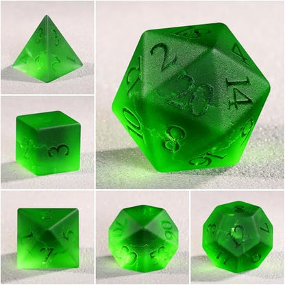 Matte Green 7Pcs Polyhedral Dice Set, K9 Crystal Cat's Eye Multi-Faceted DND Dice for Dungeons and Dragons RPG Tabletop Game (Matte Green) - color: Matte Green