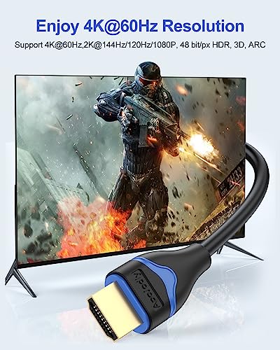 4K Short HDMI Cable 6 inch, HDMI Cord 0.5FT High Speed HDMI to HDMI Cable 2.0(4K@60Hz, 2K@144Hz, 1080P@120Hz, 18Gbps, HDR, 3D, HDCP 2.2, ARC) for HDTV, Switch, PS4/PS5, Xbox, Blu-ray, Monitor - size: 0.5FT