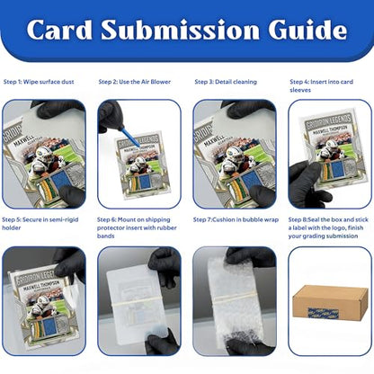 DEDC Card Grading Kit Mailer Set Submission with 25 Semi Rigid Holders 200 Card Sleeves Air Blower Bubble Wrap Gloves Cleaning Cloth for Collectible Card Shipping and Protection (1-Set- BGS) - size: 1-set- BGS