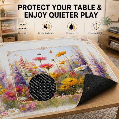 Mahjong Mat–31.5 x 31.5 Bright Wildflower American Mahjong Table Mat, Non Slip Noise Mahjong Gaming Table Cover for Mahjong, Poker, Card, Board Tile Games - color: Bright Wildflower