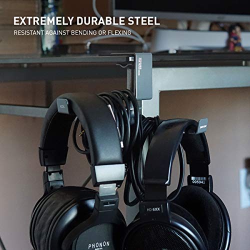 ADV. Dual Suspension Headphone Stand – Floating Headset Stand with 360° Rotating Arm, Adjustable Clamp for Desk/Table, Steel Metal Holder, 3.5mm Jack Mount, Universal Fit, [Grey] - color: Grey