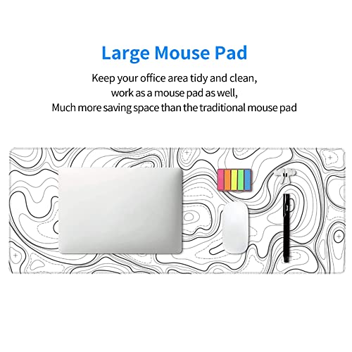 White Topographic Contour XL Gaming Mouse Pad Extended Long Large Mousepad with Stitched Edges Laptop Desk Pad Computer Keyboard PC Mouse Mat Nonslip Rubber Base for Company Office Gamer - color: White Topographic, size: 31.5" x 11.8"