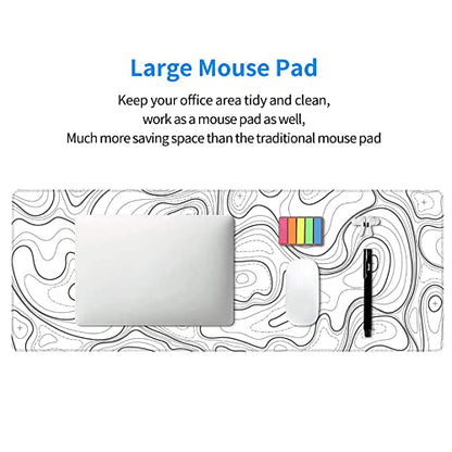 White Topographic Contour XL Gaming Mouse Pad Extended Long Large Mousepad with Stitched Edges Laptop Desk Pad Computer Keyboard PC Mouse Mat Nonslip Rubber Base for Company Office Gamer - color: White Topographic, size: 31.5" x 11.8"