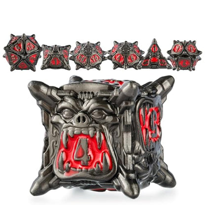 Surpass DND dice Metal dice Set for Dungeons & Dragons Black dice Set Metal Big Mouth Monster dice (Black-red) - color: Black-red
