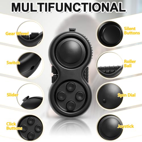 Skylety 2 Pcs Fidget Toys for Adult Controller Fidget Pad Stress Relief Cube Clicker Game Controller Sensory Educational Toy for ADHD Autism Relief Stress Anxiety (All Black Style) - style: All Black Style