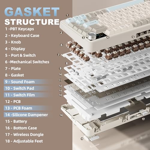 YUNZII B75 PRO MAX QMK/VIA Wireless Mechanical Keyboard | 75% Layout with Screen and Knob, Custom Hot Swap, Gasket, Creamy Switches, for Win/Mac (Beige,Cocoa Cream V2 Switch) - color: Beige, size: Cocoa Cream V2 Switch