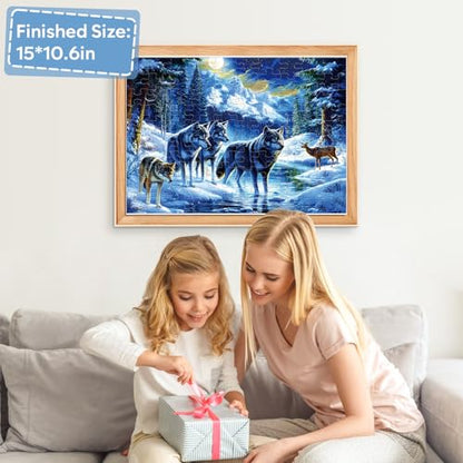 Jeacirio 100 Piece Jigsaw Puzzle for Kids Ages 6-8 8-10, Wolf Family in Snowy Mountain Forest, Educational Animal Puzzle, Screen-Free for Boys Girls - size: Wolf Puzzles