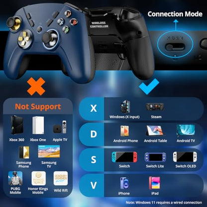 Multi-Platform PC Wireless Controller, Bluetooth Gaming Controller, Compatible with Windows, iPad, Steam, Luna, Laptop, Tablet, and Smart TV, with Double Shock, Macro Keys, Turbo Button, LED Backlight - color: Midnight Blue
