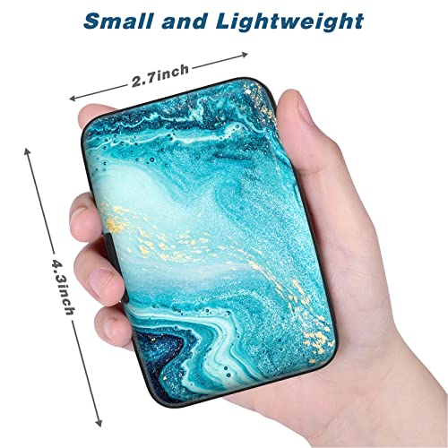 Credit Card Holder, Mini Aluminum Card Wallet RFID Blocking Slim Metal Hard Card Case for Women Men, Blue Ocean Marble - color: Blue Ocean Marble