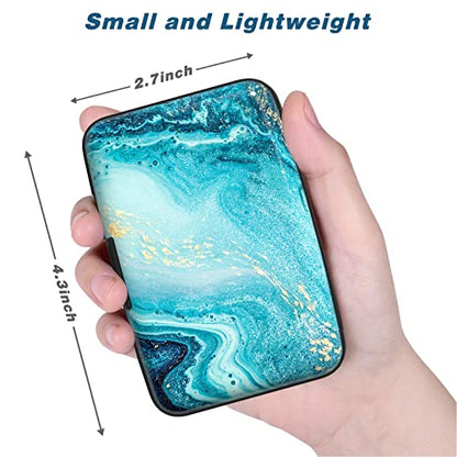 Credit Card Holder, Mini Aluminum Card Wallet RFID Blocking Slim Metal Hard Card Case for Women Men, Blue Ocean Marble - color: Blue Ocean Marble