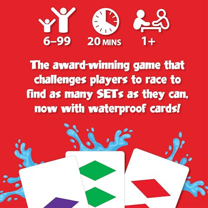SET Waterproof Card Games for Kids, Matching Game, Learning Games, 6+ | Waterproof Games, Pool Toys, Summer Toys, Family Game Night, Travel Games, Playing Cards Screen-Free - style: SET Waterproof