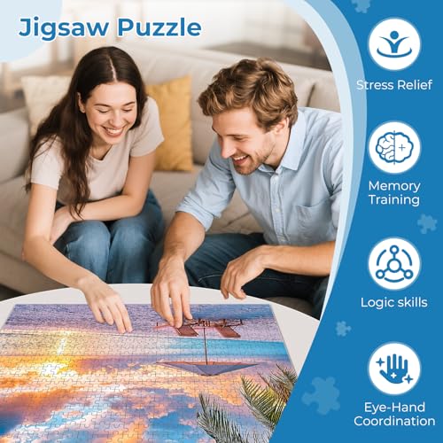 Puzzles for Adults 500 Pieces,Hawaiian Sunset Beach Puzzle for Adults,500 Pieces Tropical Ocean Sunrise Puzzles,Beach Chair Jigsaw Puzzle,Perfect for Game Night Giving Puzzle,20.5x15 in - style: beach