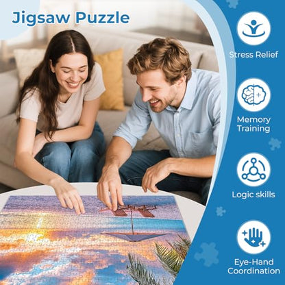 Puzzles for Adults 500 Pieces,Hawaiian Sunset Beach Puzzle for Adults,500 Pieces Tropical Ocean Sunrise Puzzles,Beach Chair Jigsaw Puzzle,Perfect for Game Night Giving Puzzle,20.5x15 in - style: beach